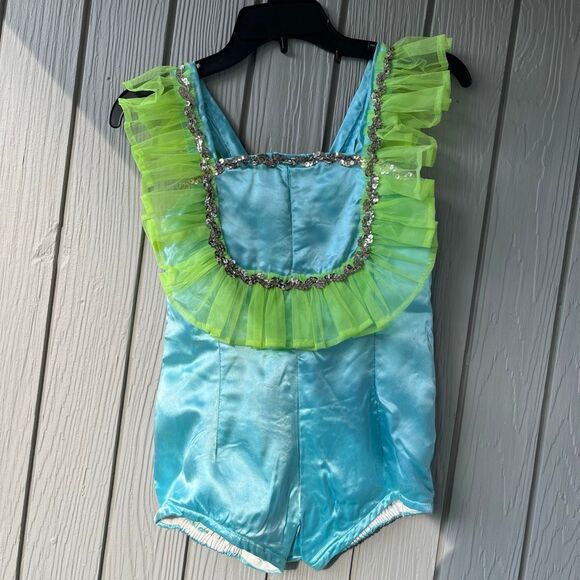 VTG Handmade 2-Piece Dance Costume Blue Lime Tulle Set SZ Child M (Est.) - Picture 12 of 14